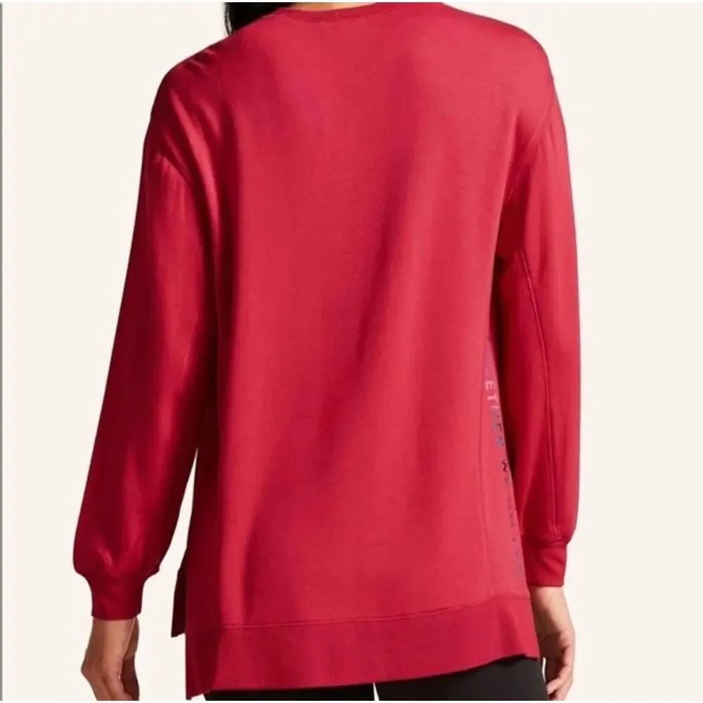 Peloton Weekender Sweatshirt Women's Medium Red Spellout Side Slit Crew Neck‎